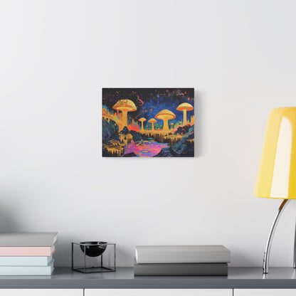 Gold Leaf Vibrant Mushroom Landscape - Canvas