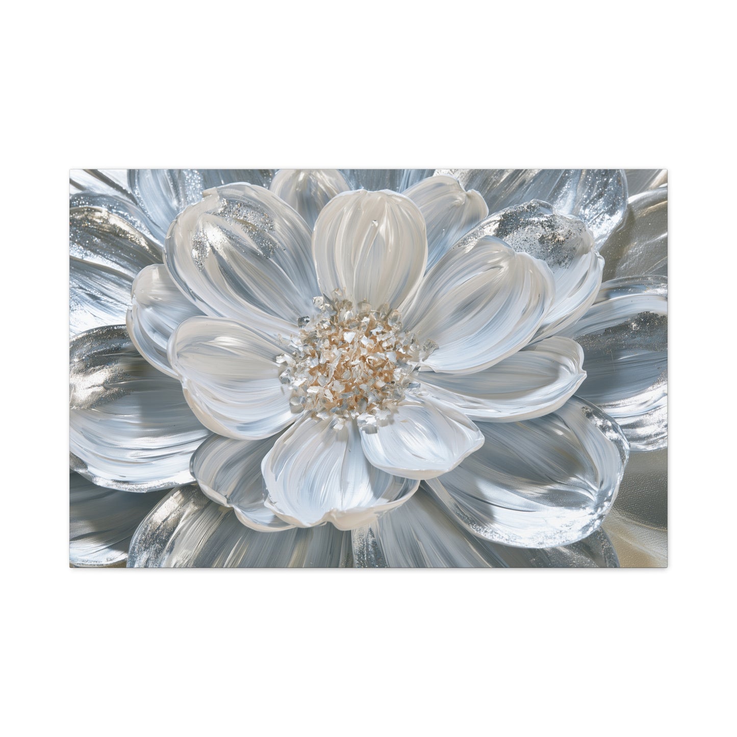Silver White Floral Art - Canvas
