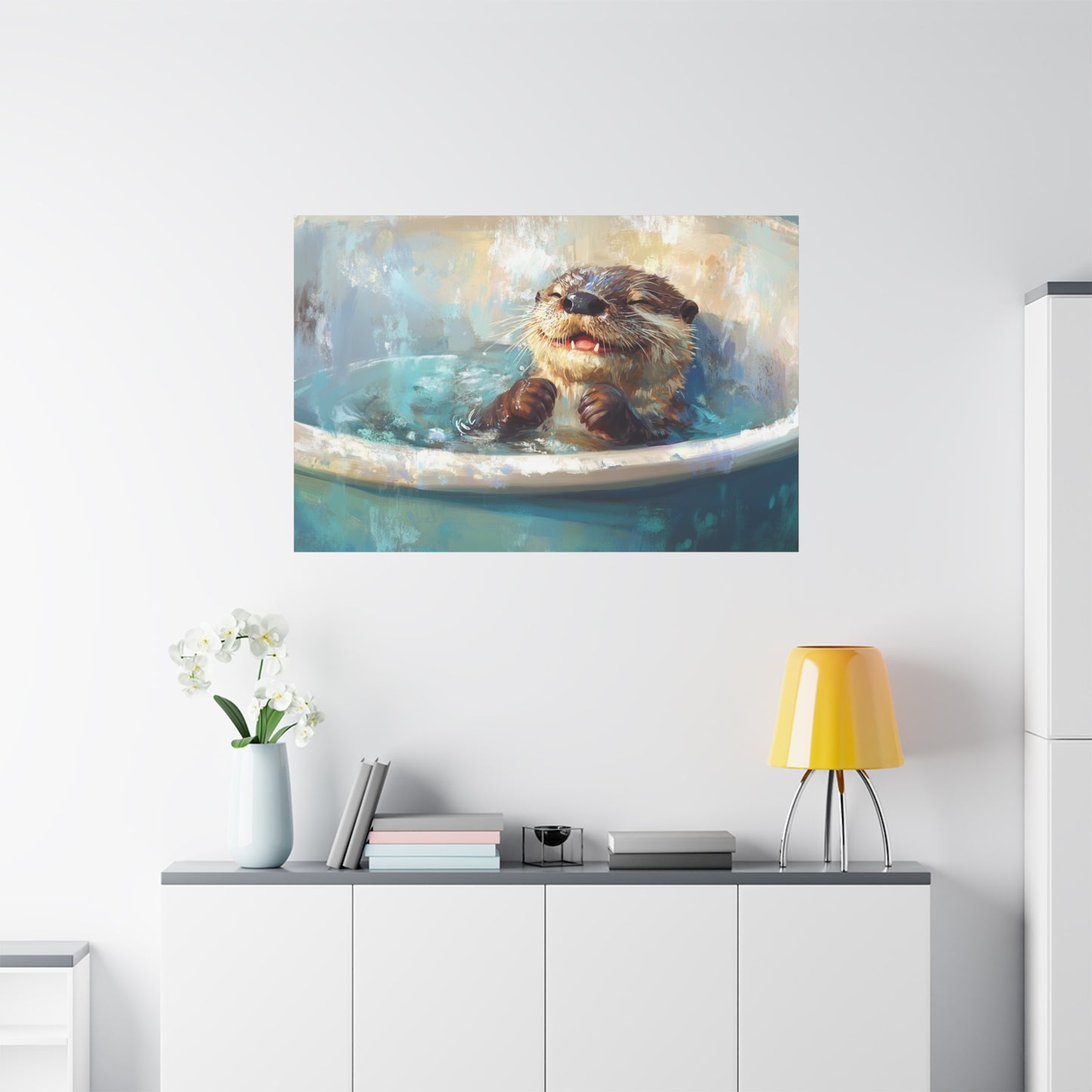 Playful Otter Taking A Bath - Canvas