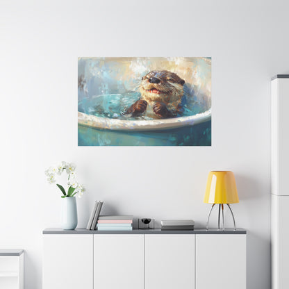 Playful Otter Taking A Bath - Canvas