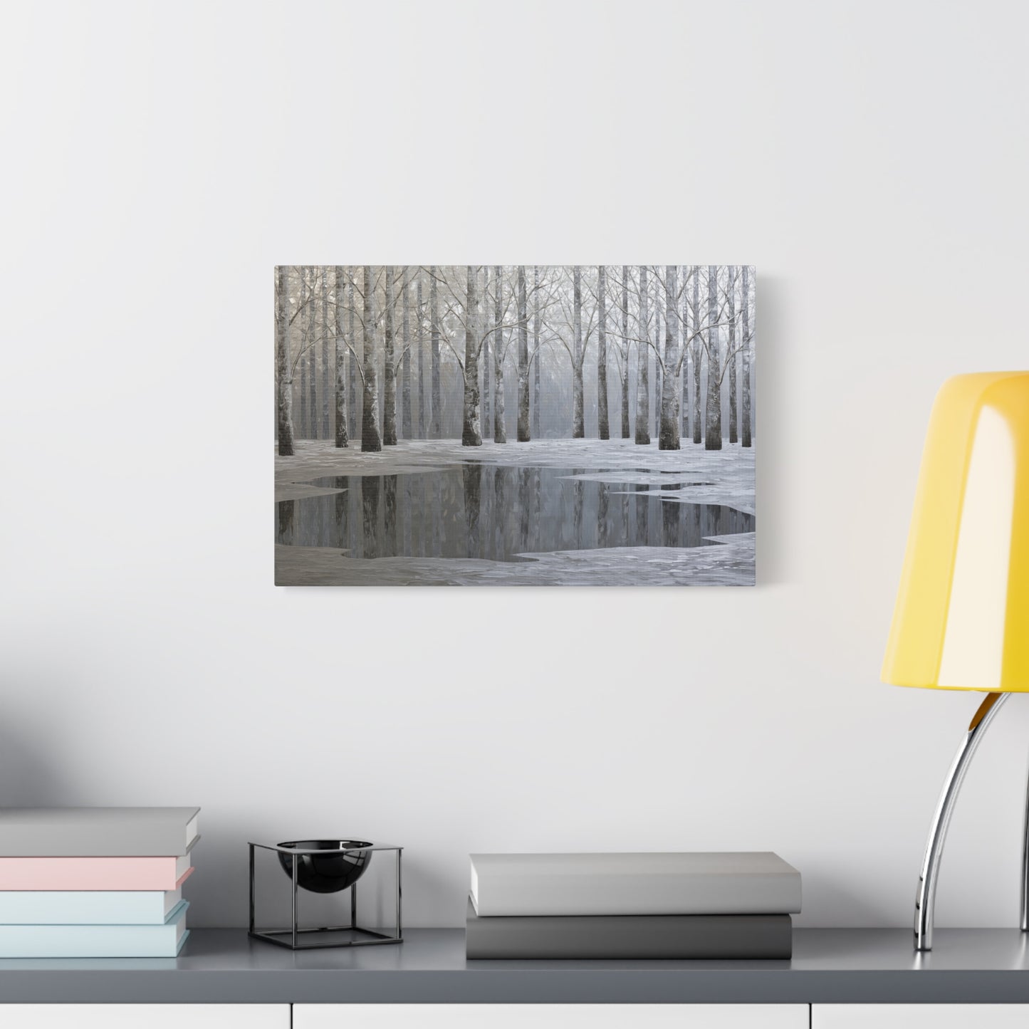 Beautiful Silver Forest Winter Pond - Canvas