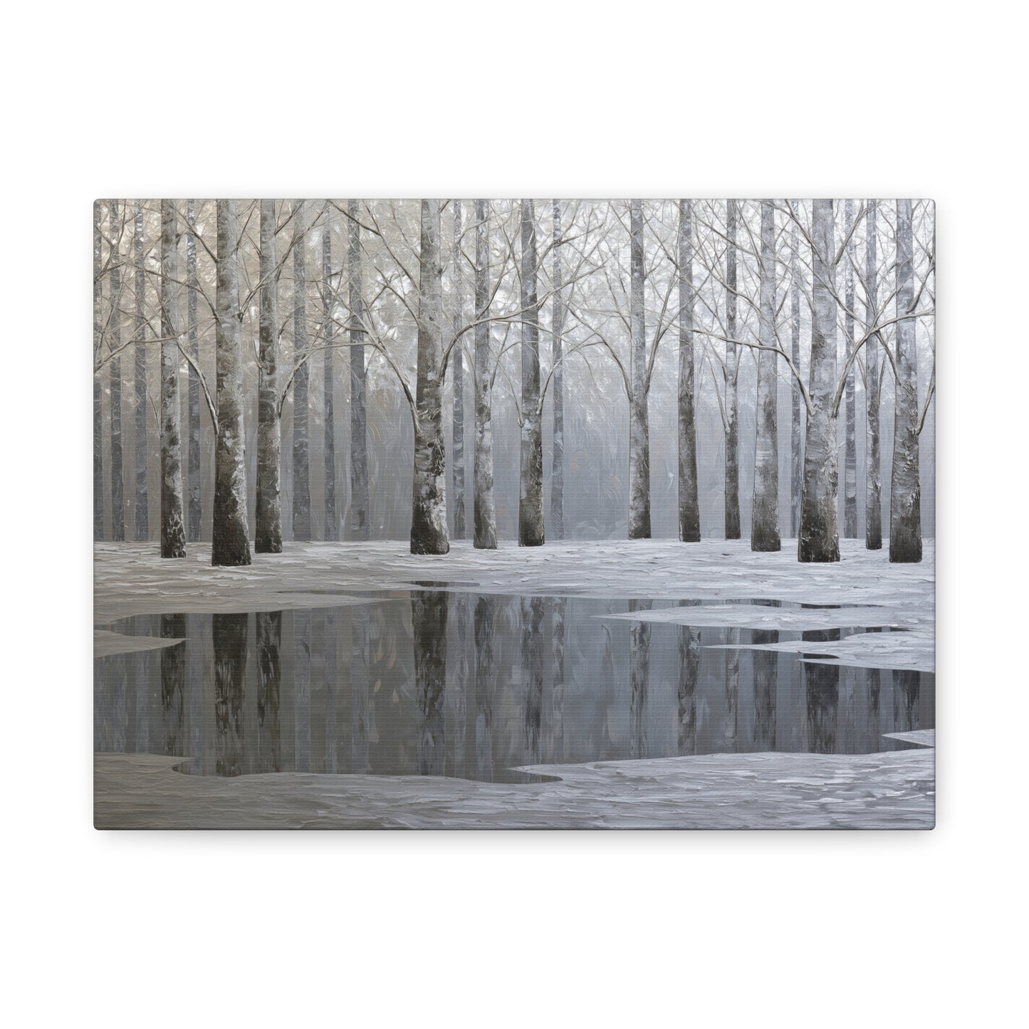 Beautiful Silver Forest Winter Pond - Canvas