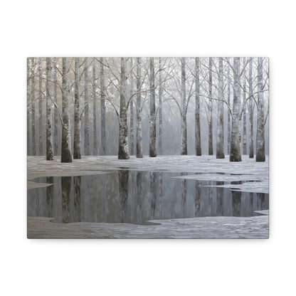 Beautiful Silver Forest Winter Pond - Canvas