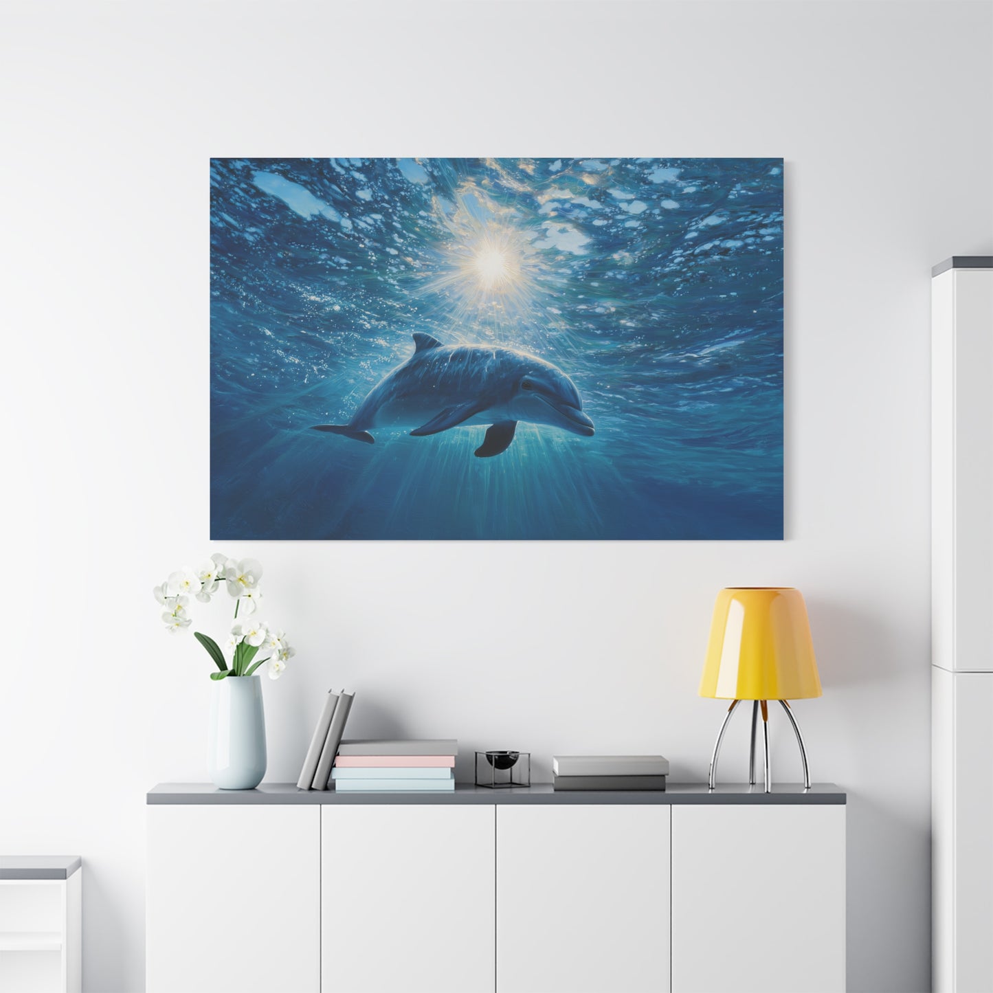 Sunlit Dolphin Underwater Art - Canvas