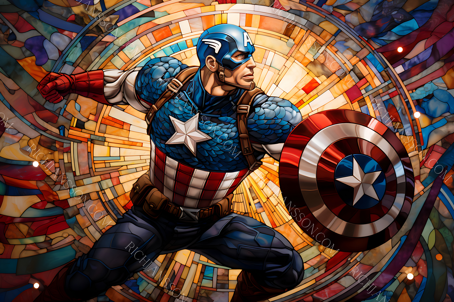 Mosaic Comic Book Captain Glossy Art Print